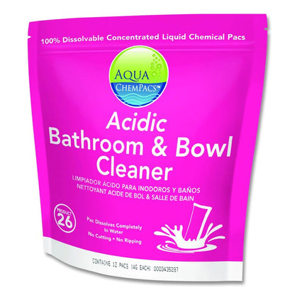 Aqua ChemPacs Acidic Bathroom and Bowl Cleaner, Lavender Scent, 4 g Packets, 12 ChemPacs/Bag with 1 qt Spray Bottle