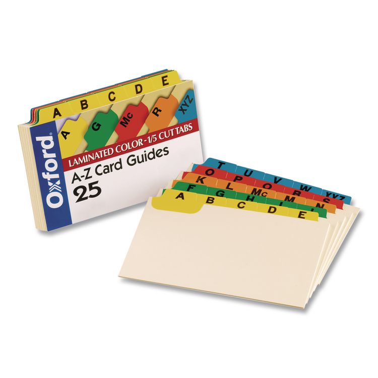 Manila Index Card Guides with Laminated Tabs, 1/5-Cut Top Tab, A to Z, 4 x 6, Manila, 25/Set
