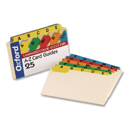 Manila Index Card Guides with Laminated Tabs, 1/5-Cut Top Tab, A to Z, 4 x 6, Manila, 25/Set