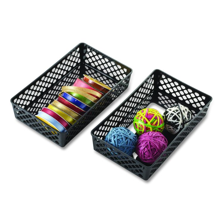 Recycled Supply Basket, Plastic, 10.06 x 6.13 x 2.38, Black, 2/Pack