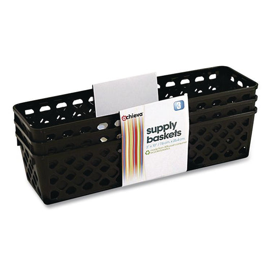 Recycled Supply Basket, Plastic, 10.13 x 3.06 x 2.38, Black, 3/Pack