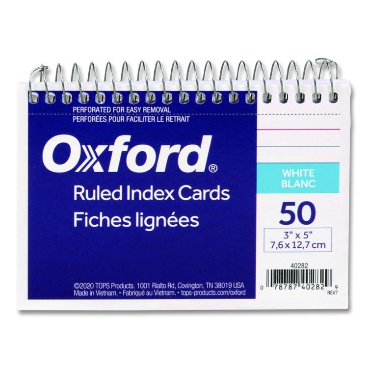 Spiral Index Cards, Ruled, 3 x 5, White, 50/Pack