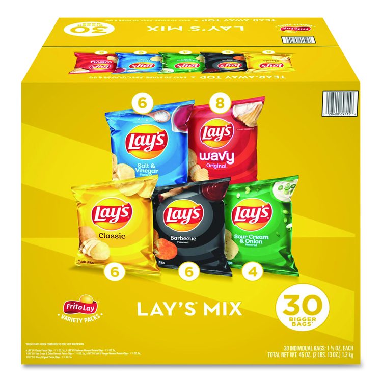 Potato Chip Variety Mix, Assorted Flavors, 1.5 oz Bag, 30 Bags/Carton