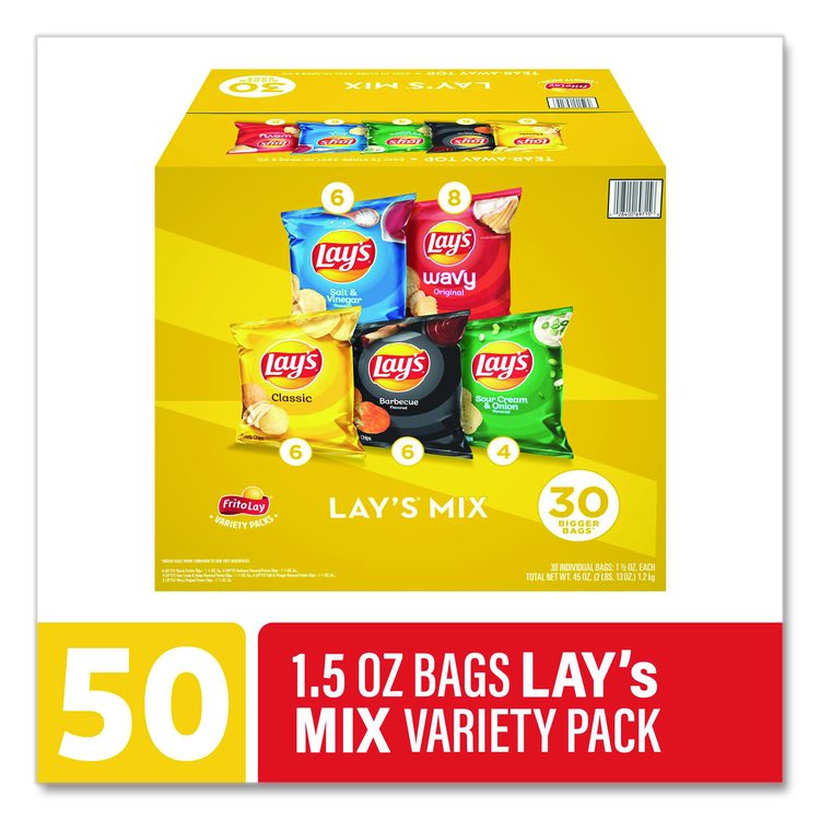Potato Chip Variety Mix, Assorted Flavors, 1.5 oz Bag, 30 Bags/Carton