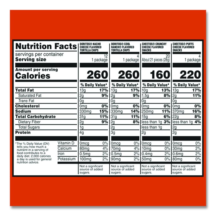 Doritos and Cheetos Variety Pack, Assorted Flavors, Assorted Sizes, 30 Bags/Carton