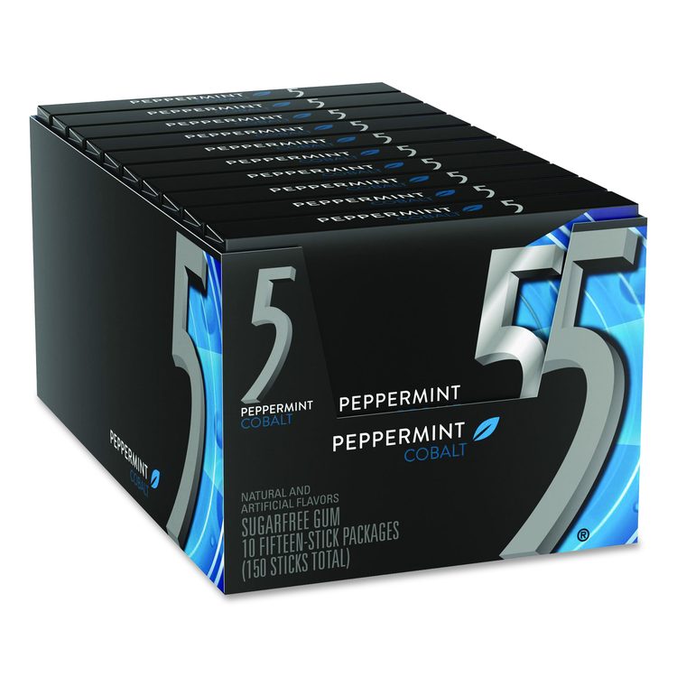 5 Gum, Peppermint Cobalt, 15 Sticks/Pack, 10 Packs/Carton