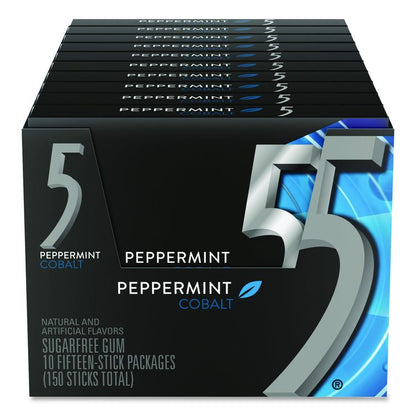 5 Gum, Peppermint Cobalt, 15 Sticks/Pack, 10 Packs/Carton