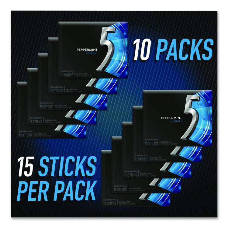 5 Gum, Peppermint Cobalt, 15 Sticks/Pack, 10 Packs/Carton