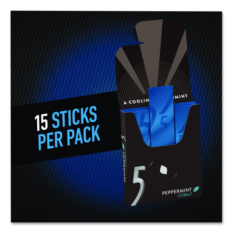 5 Gum, Peppermint Cobalt, 15 Sticks/Pack, 10 Packs/Carton