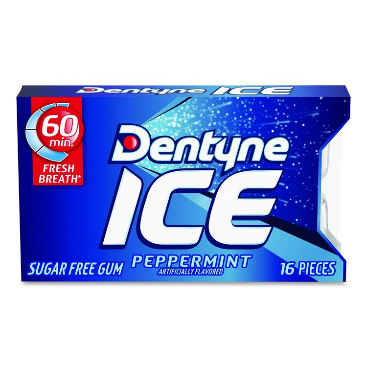 Sugarless Gum, Peppermint Flavor, 16 Pieces/Pack, 12 Packs/Carton