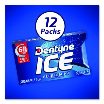 Sugarless Gum, Peppermint Flavor, 16 Pieces/Pack, 12 Packs/Carton