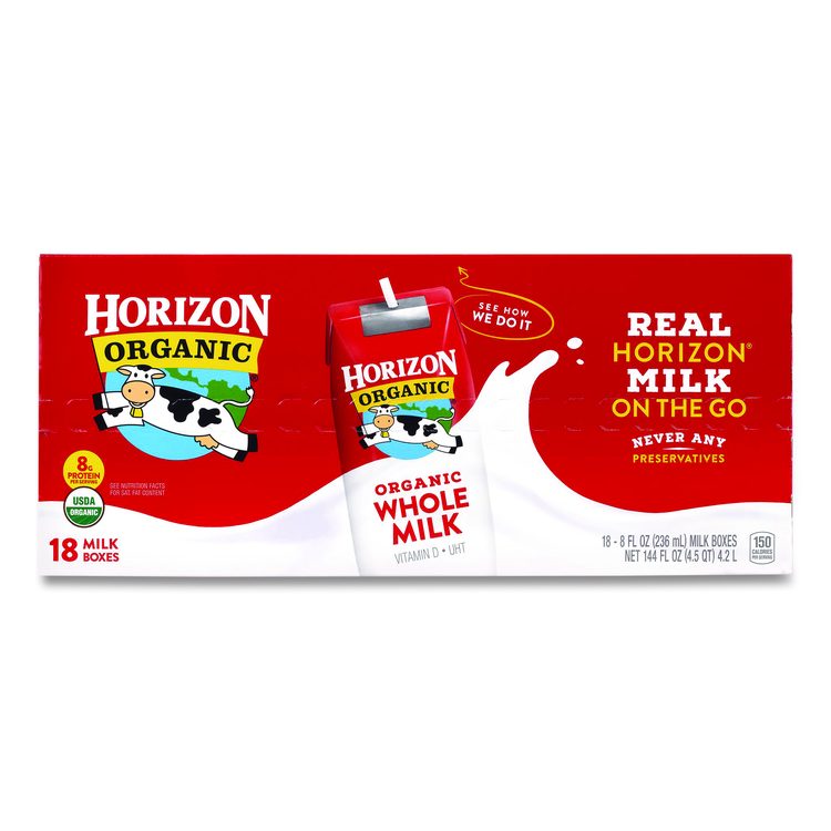 Shelf-Stable Whole Milk Boxes, 8 oz Box, 18/Carton