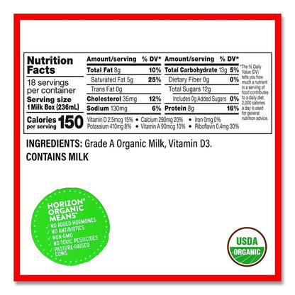 Shelf-Stable Whole Milk Boxes, 8 oz Box, 18/Carton