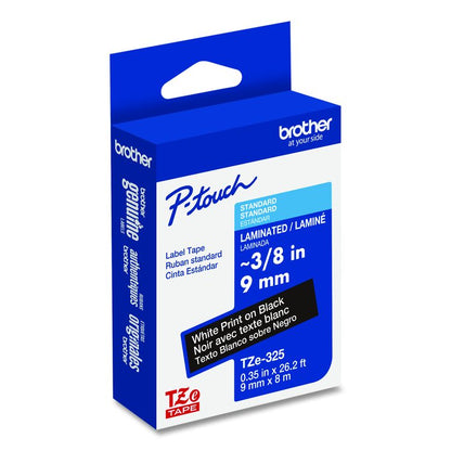 TZe Standard Adhesive Laminated Labeling Tape, 0.35" x 26.2 ft, White on Black