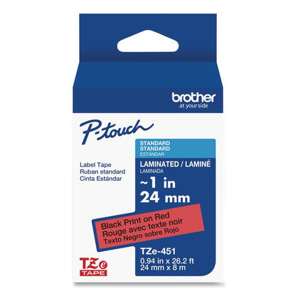 TZe Standard Adhesive Laminated Labeling Tape, 0.94" x 26.2 ft, Black on Red