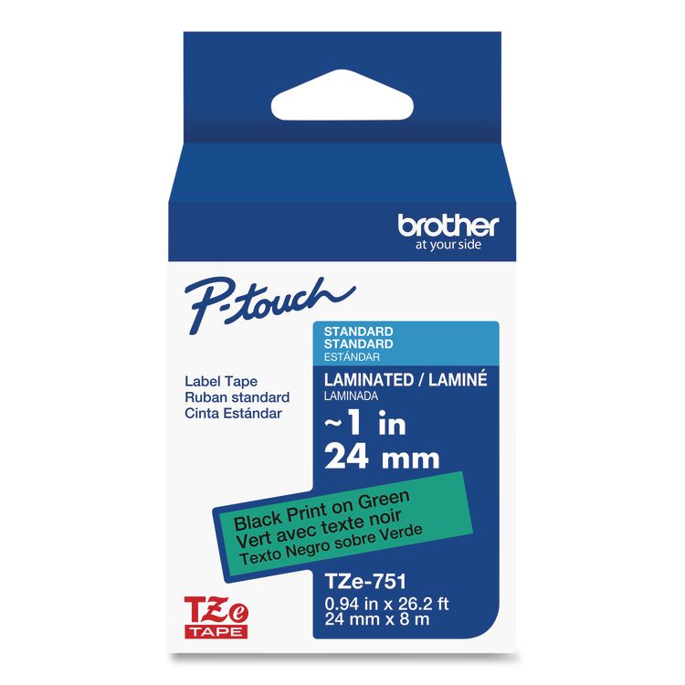 TZe Laminated Removable Label Tapes, 0.94" x 26.2 ft, Black on Green