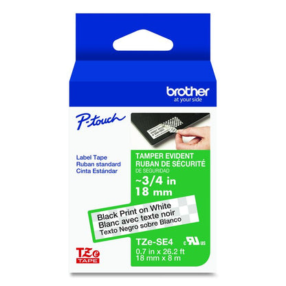 TZ Security Tape Cartridge for P-Touch Labelers, 0.7" x 26.2 ft, Black on White