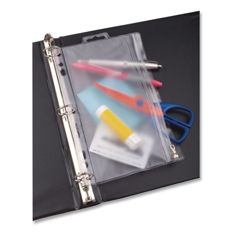 Zipper Binder Pocket, 2- to 5-Hole Punched, 8" x 10.5", Clear