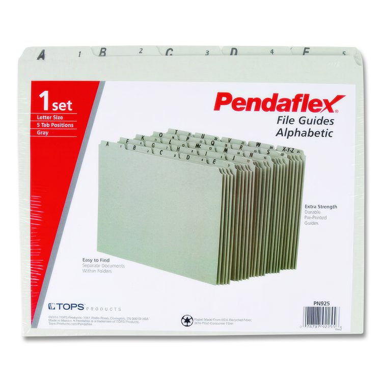 Top Tab A-Z File Guides, 1/5-Cut Top Tab, A to Z, 8.5 x 11, Gray, 25/Set