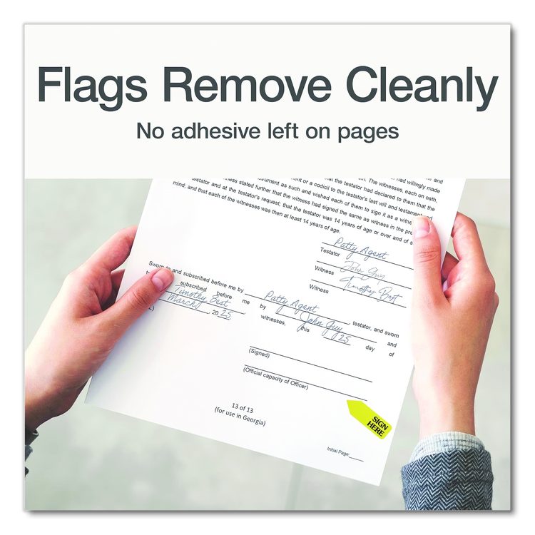 Arrow Message Page Flag Refills, "Sign Here", Yellow, 120 Flags/Roll, 6 Rolls/Box