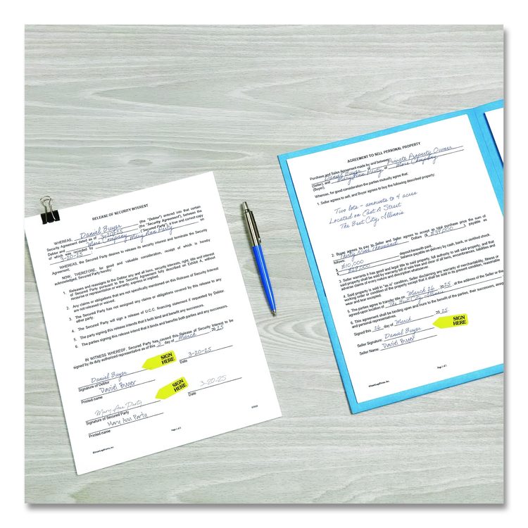 Arrow Message Page Flag Refills, "Sign Here", Yellow, 120 Flags/Roll, 6 Rolls/Box