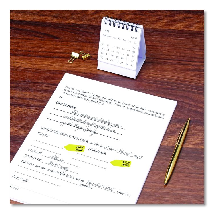 Arrow Message Page Flag Refills, "Sign Here", Yellow, 120 Flags/Roll, 6 Rolls/Box