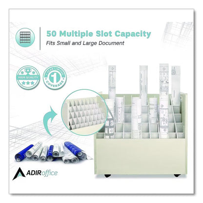 Laminate Mobile Roll Files, 50 Compartments, 30.25w x 15.75d x 29.25h, Putty