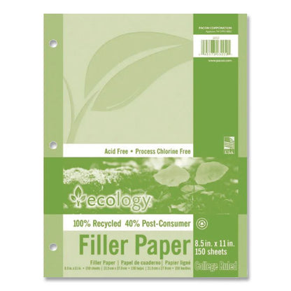 Ecology Filler Paper, 3-Hole, 8.5 x 11, Medium/College Rule, 150/Pack