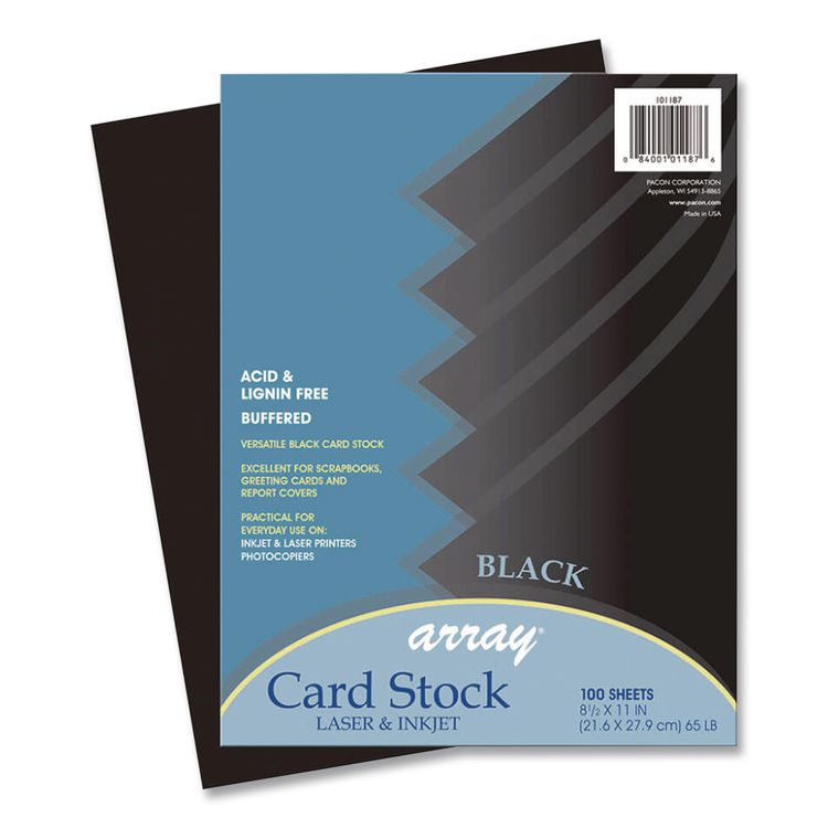Array Card Stock, 65 lb Cover Weight, 8.5 x 11, Black, 100/Pack