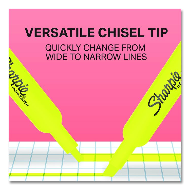 Tank Style Highlighters, Fluorescent Yellow Ink, Chisel Tip, Yellow Barrel, 4/Carton