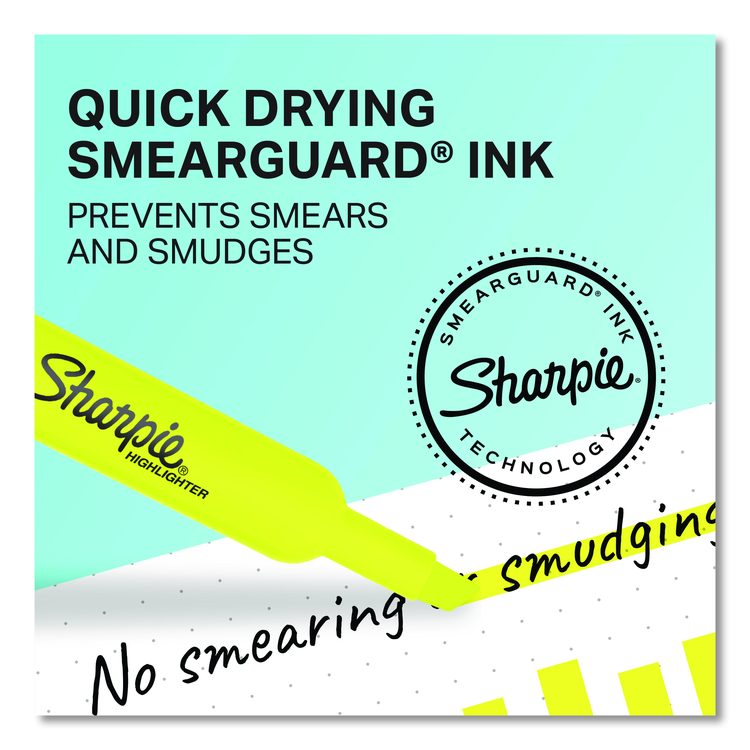 Tank Style Highlighters, Fluorescent Yellow Ink, Chisel Tip, Yellow Barrel, 4/Carton