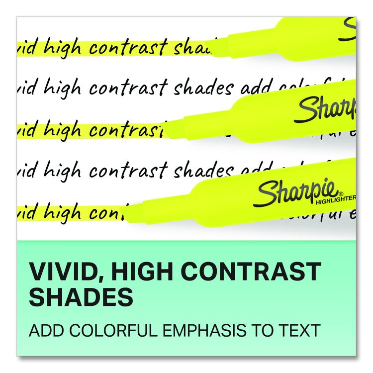 Tank Style Highlighters, Fluorescent Yellow Ink, Chisel Tip, Yellow Barrel, 4/Carton
