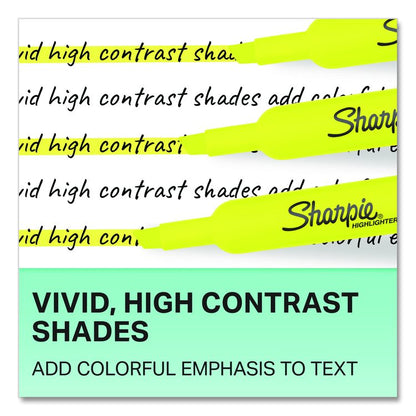 Tank Style Highlighters, Fluorescent Yellow Ink, Chisel Tip, Yellow Barrel, 4/Carton