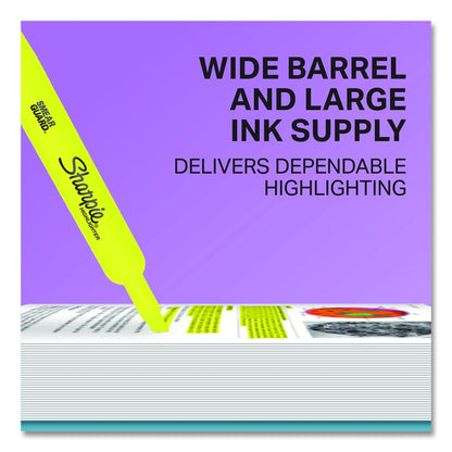Tank Style Highlighters, Fluorescent Yellow Ink, Chisel Tip, Yellow Barrel, 4/Carton