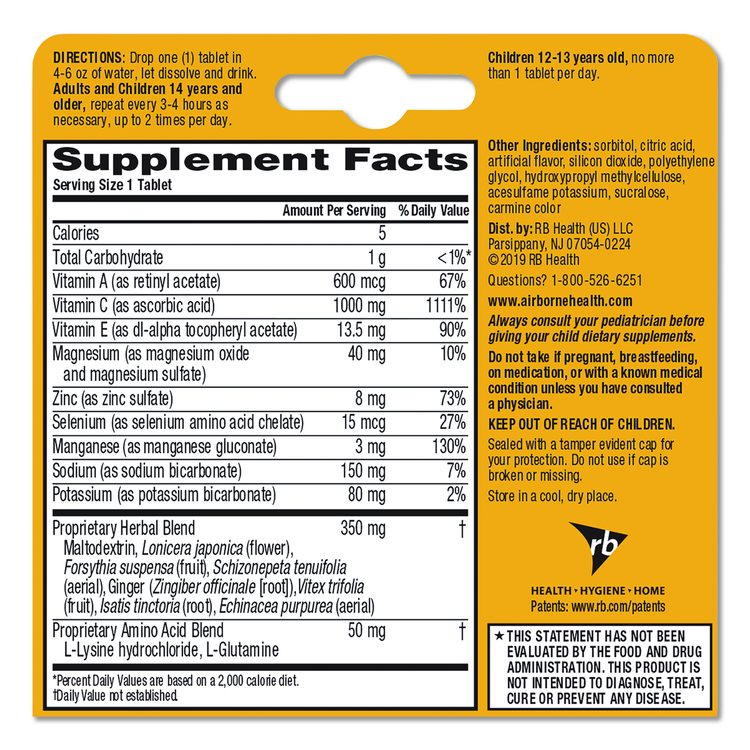 Immune Support Effervescent Tablet, Zesty Orange, 10/Box