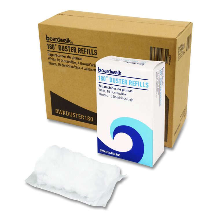 180 Duster Refills, Soft Fluffy Fibers, White, 10 Dusters/Box, 4 Boxes/Carton
