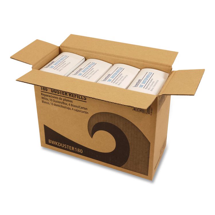 180 Duster Refills, Soft Fluffy Fibers, White, 10 Dusters/Box, 4 Boxes/Carton