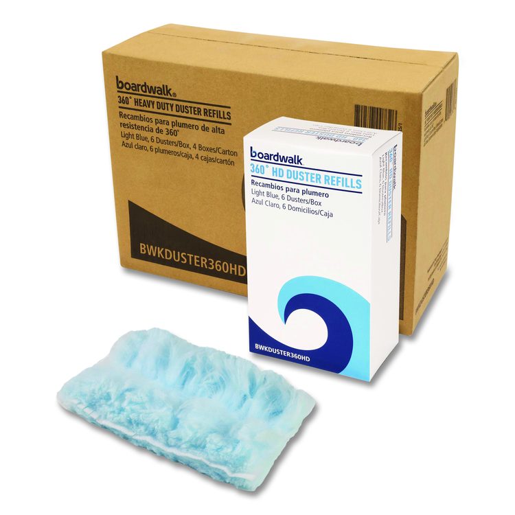 360 HD Duster Refills, Soft Fluffy Fibers, Light Blue, 6 Dusters/Box, 4 Boxes/Carton