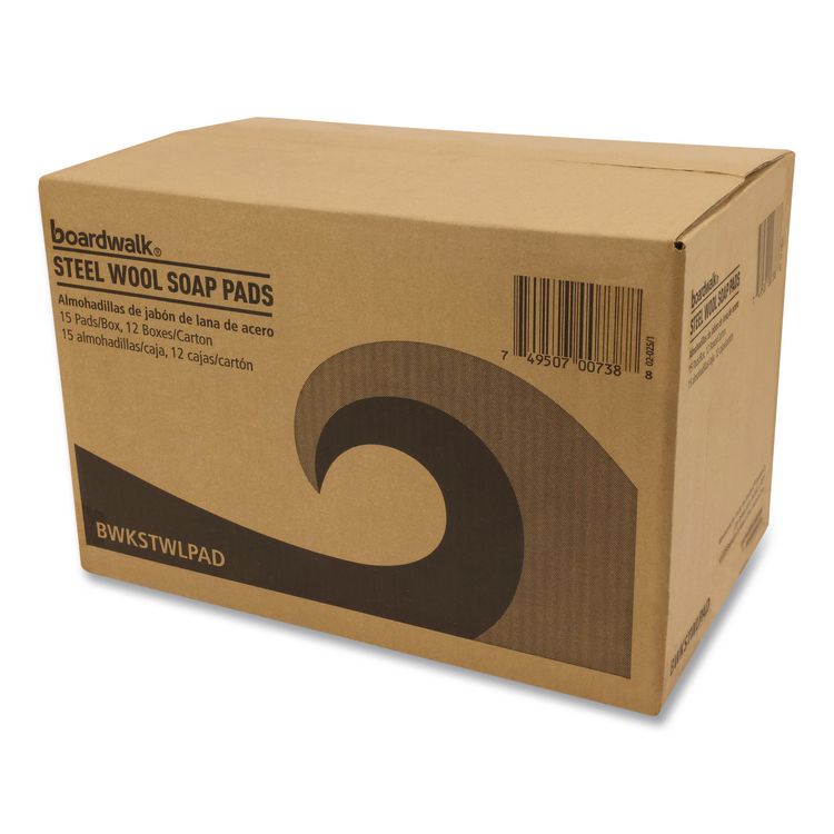 Steel Wool Soap Pads, 3 x 2.5, Blue, 15 Pads/Box, 12 Boxes/Carton