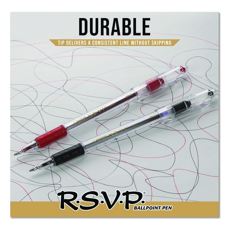 R.S.V.P. Ballpoint Pen, Stick, Medium 1 mm, Red Ink, Clear/Red Barrel, Dozen