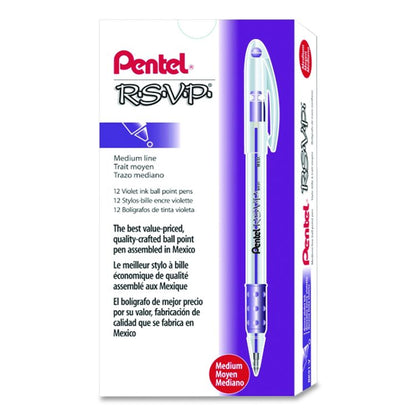 R.S.V.P. Ballpoint Pen, Stick, Medium 1 mm, Violet Ink, Clear/Violet Barrel, Dozen