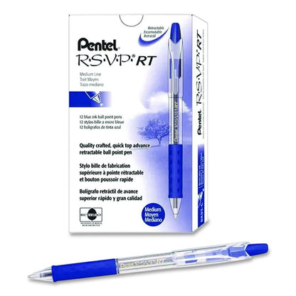 R.S.V.P. RT Ballpoint Pen, Retractable, Medium 1 mm, Blue Ink, Clear Barrel, Dozen
