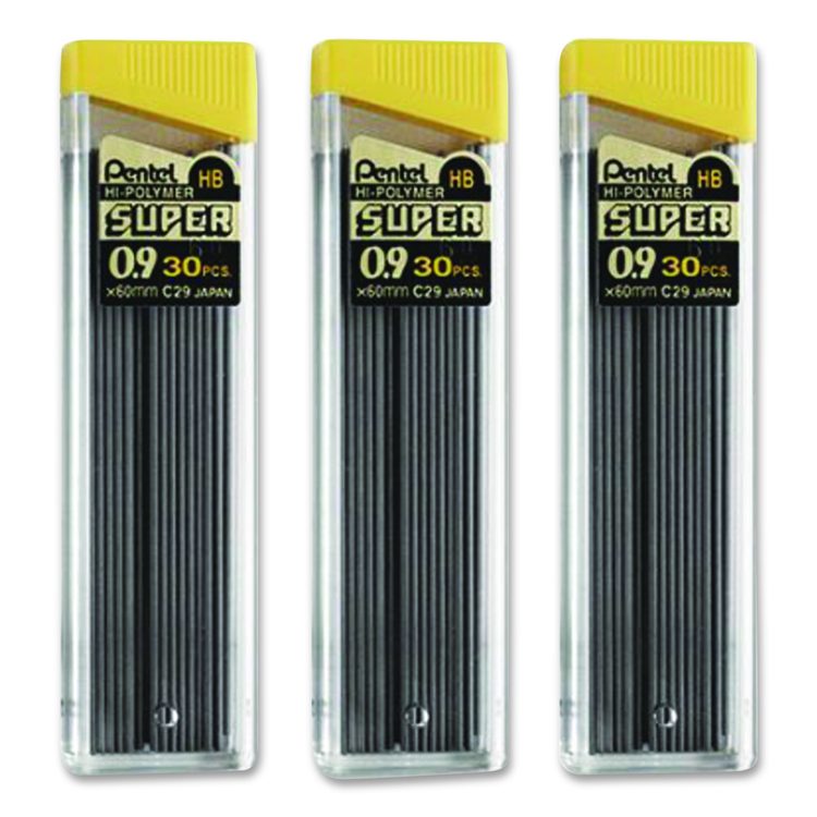 Super Hi-Polymer Lead Refills, 0.9 mm, HB, Black, 30/Tube, 3 Tubes/Pack