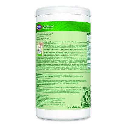 CloroxPro EcoClean Disinfecting Wipes, 1-Ply, 7 x 8, Unscented, White, 75/Tub, 3 Tubs/Carton