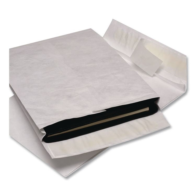 Heavyweight 18lb Tyvek Open End Expansion Mailers, #15 1/2, Cheese Blade Flap, Redi-Strip Closure, 12 x 16, White, 100/Carton