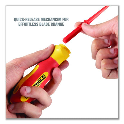 Insulated 10-Piece Interchangeable Bit Screwdriver Set, Metric Phillips and Slotted Blade Bits, Orange/Yellow Handle