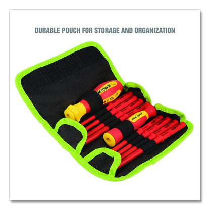 Insulated 10-Piece Interchangeable Bit Screwdriver Set, Metric Phillips and Slotted Blade Bits, Orange/Yellow Handle