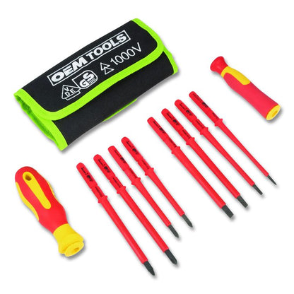 Insulated 10-Piece Interchangeable Bit Screwdriver Set, Metric Phillips and Slotted Blade Bits, Orange/Yellow Handle