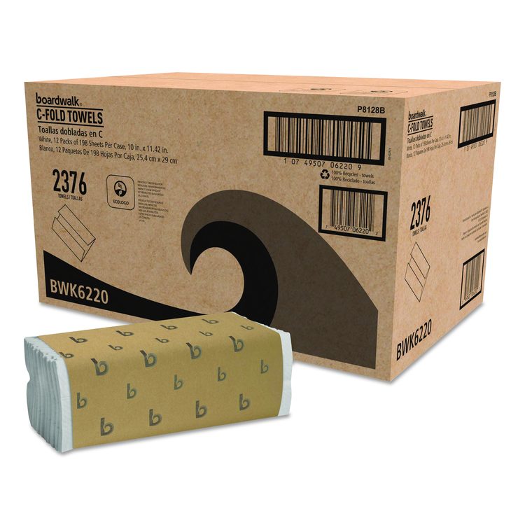 C-Fold Paper Towels, 1-Ply, 11.44 x 10, Bleached White, 198 Sheets/Pack, 12 Packs/Carton