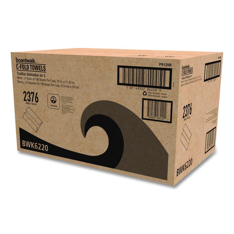 C-Fold Paper Towels, 1-Ply, 11.44 x 10, Bleached White, 198 Sheets/Pack, 12 Packs/Carton